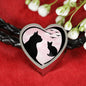 Cat Vector Art Print Heart Charm Leather Woven Bracelet