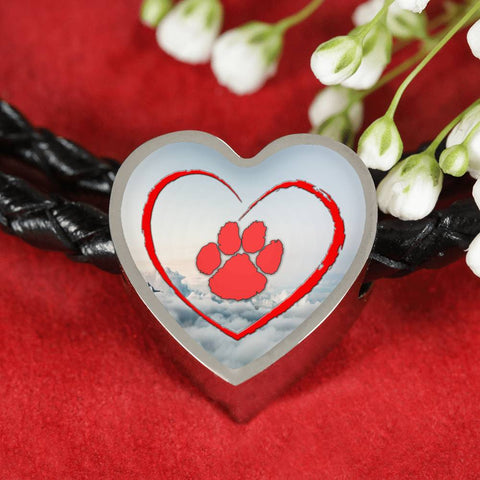 Red Paw Print Heart Charm Braided Bracelet