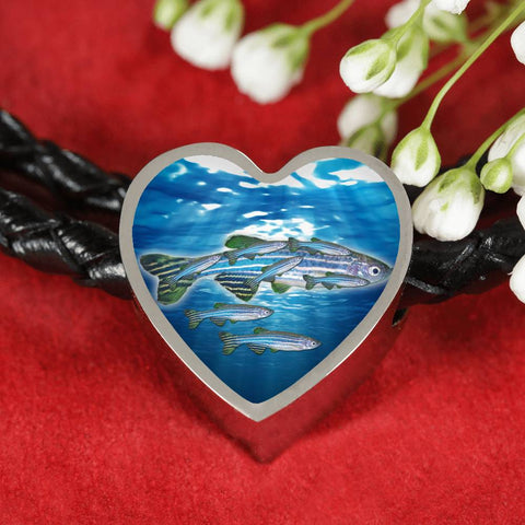 Slender Danios Fish Print Heart Charm Braided Bracelet