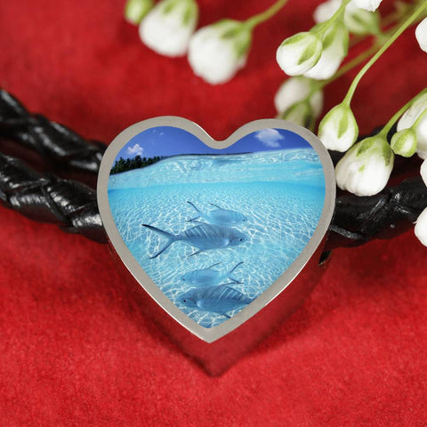 Fish Print Heart Charm Braided Bracelet