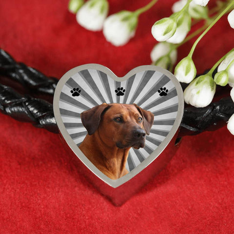 Rhodesian Ridgeback Print Heart Charm Braided Bracelet