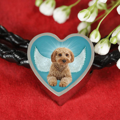 Cavapoo Dog Print Heart Charm Leather Bracelet