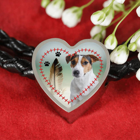 Jack Russell Terrier Print Heart Charm Braided Bracelet