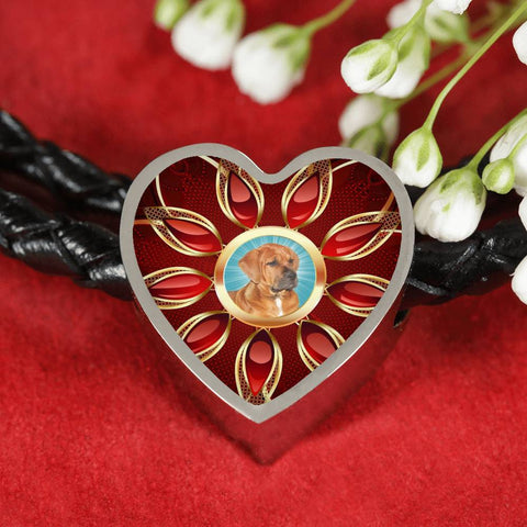 Tosa Inu Dog Print Heart Charm Leather Bracelet