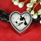 Bull Terrier Dog Print Heart Charm Leather Woven Bracelet