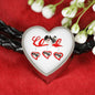 Japanese Chin Print heart Woven Leather Charm Bracelet