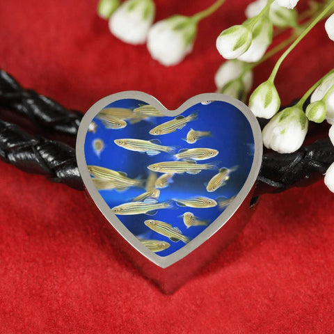 Zebrafish Fish Print Heart Charm Braided Bracelet