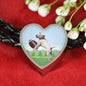 Playing Dog Print Heart Charm Leather Bracelet