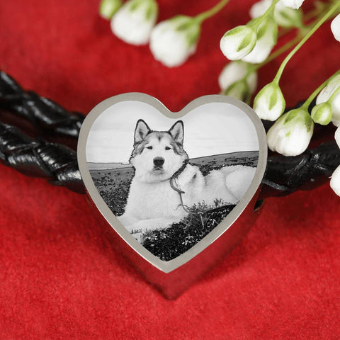 Alaskan Malamute Print Heart Charm Bracelet