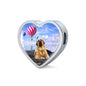 Spanish Mastiff Dog Print Heart Charm Leather Bracelet