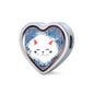 Cute Cat In Denim Print Heart Charm Leather Woven Bracelet
