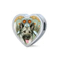 Norwegian Elkhound Dog Print Heart Charm Leather Bracelet