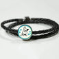 Cute French Bulldog Print Circle Charm Leather Woven Bracelet