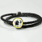 Cute Pug Dog Print Circle Charm Leather Woven Bracelet