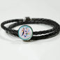 Horse Painting Print Circle Charm Leather Woven Bracelet