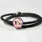 Golden Retriever Dog Print Circle Charm Leather Woven Bracelet