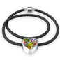 Happy Cats Print Heart Charm Leather Bracelet