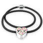 Siamese Cat Print Heart Charm Leather Bracelet