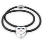 Cute Cat With Glasses Print Heart Charm Leather Bracelet