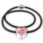 Cute French Bulldog Print Heart Charm Leather Woven Bracelet