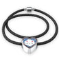 Cute Cat In Denim Print Heart Charm Leather Woven Bracelet