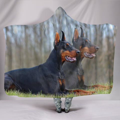 Doberman Pinscher Dog Print Hooded Blanket