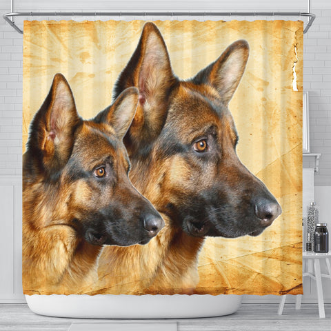 German Shepherd On Yellow Print Shower Curtains