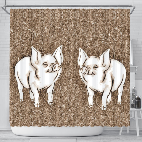 Cute Middle White Pig Print Shower Curtain