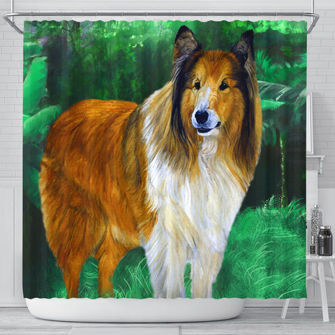 Rough Collie Dog Watercolor Art Print Shower Curtains