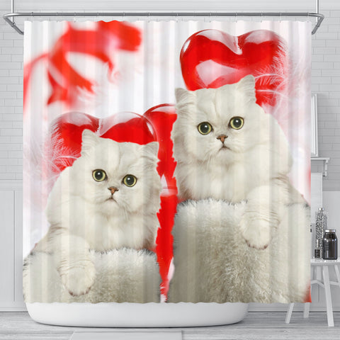 Persian Cat On Red Print Shower Curtains