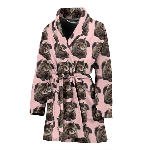 Maine Coon Cat Pattern Print Women's Bath Robe