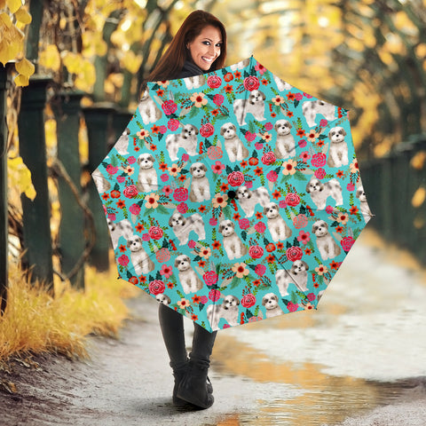 Shih Tzu Dog Floral Print Umbrellas