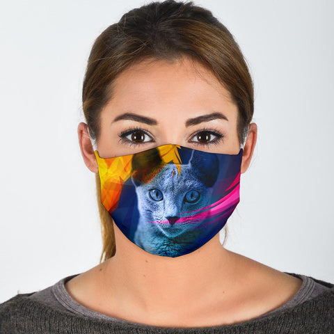 Lovely Russian Blue Cat Print Face Mask