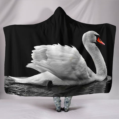 Lovely Swan Bird Print Hooded Blanket