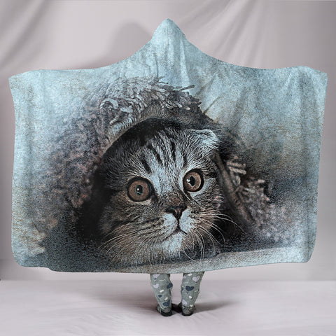 Lovely Cat Art Print Hooded Blanket
