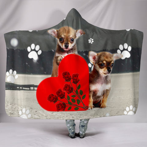 Chihuahua Puppies With Love Heart Print Hooded Blanket
