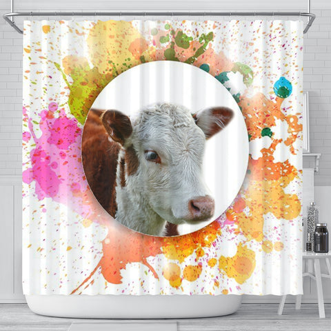 Colorful Hereford Cattle (Cow) Print Shower Curtain