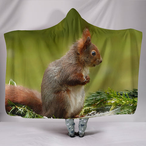 Red Squirrel Print Hooded Blanket