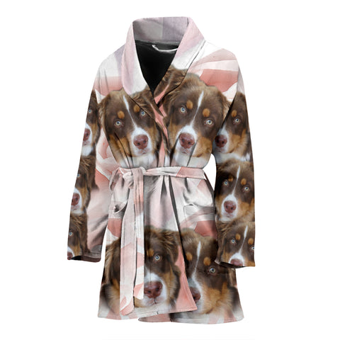 Cute Miniature American Shepherd Print Women's Bath Robe