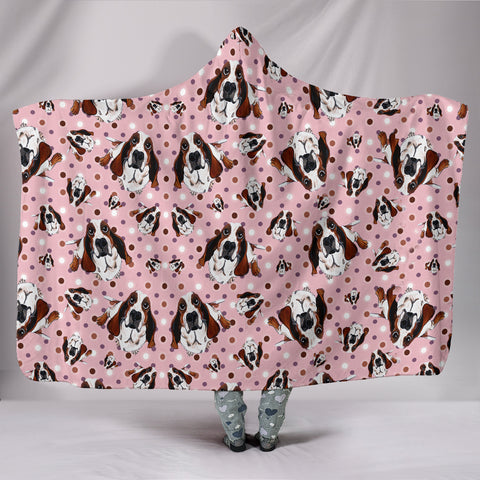 Cute Basset Hound Dog Pattern Print Hooded Blanket