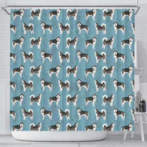 Alaskan Malamute Dog Pattern Print Shower Curtains