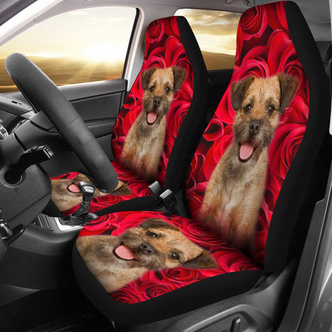 Border Terrier On Rose Print Car Seat Covers