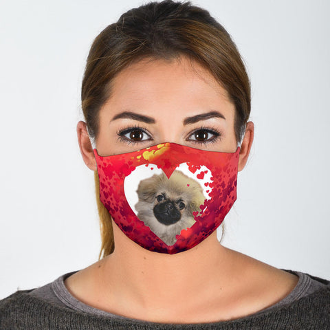 Pekingese On Heart Print Face Mask- Limited Edition