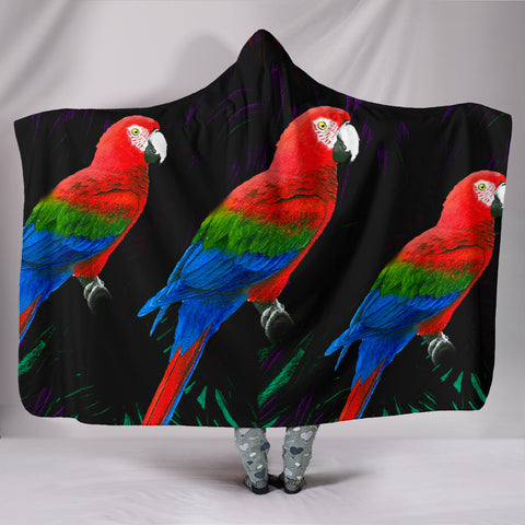 Red And Green Macaw Parrot Print Hooded Blanket