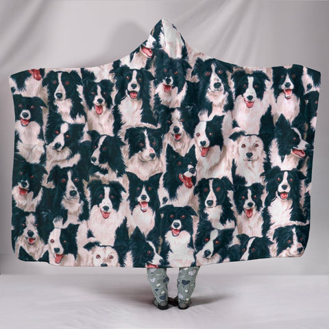 Border Collie Dog In Lots Print Hooded Blanket