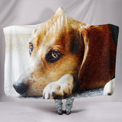 Beagle Dog Art Print Hooded Blanket