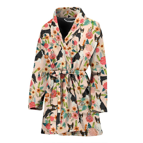 Basenji Dog Floral Print Women's Bath Robe