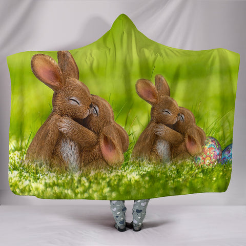 Cute Easter Bunny Print Hooded Blanket