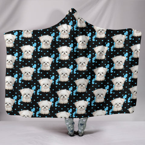 Maltese Dog Pattern Print Hooded Blanket