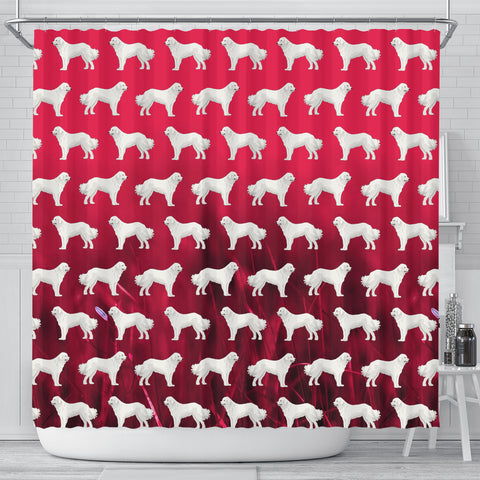 Great Pyrenees Dog On Red Print Shower Curtains